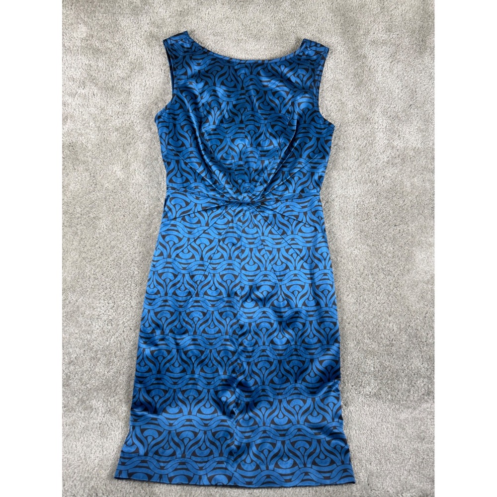 Banana Republic Blue Black Geometric Twist Front Sheath Dress Size 0 Sleeveless